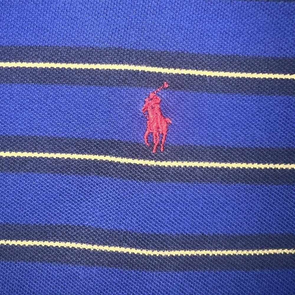 VTG Polo Ralph Lauren Shirt Men's Size L Blue Black Yellow Striped Red Pony Polo